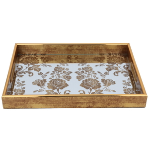 Tofaria Glass Mirror Surface Al Saif Gallery, 40 x 30 x 4 cm, Rectangular Flower Pattern - Gold product image