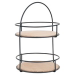 Al Saif Gallery wooden serving rack, 21.5 x 21.5 x 32 cm, two tiers, circular - black beige product image 1