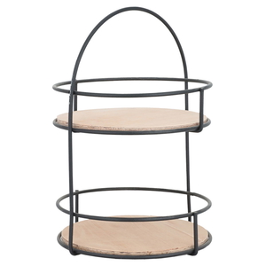 Al Saif Gallery wooden serving rack, 21.5 x 21.5 x 32 cm, two tiers, circular - black beige product image