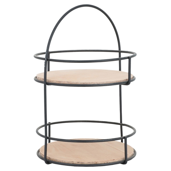 Al Saif Gallery wooden serving rack, 21.5 x 21.5 x 32 cm, two tiers, circular - black beige product image 1