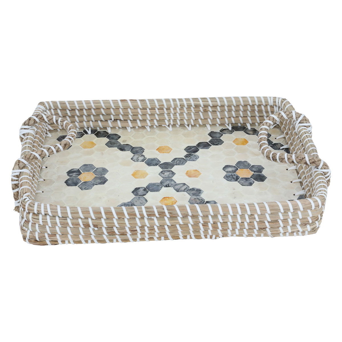 Al Saif Gallery wicker tofareya, 37 x 27 x 5 cm, rectangle, blue-beige pattern product image 2