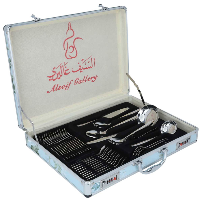 طقم ملاعق استيل بحقيبة ألمنيوم السيف غاليري، 72 قطعة، نقش ذهبي - فضي product image 2