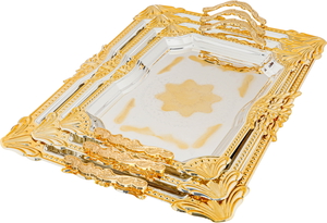 Al Saif Gallery steel topper set, 50x36x2 / 43x31x2 / 36x26x2 cm, with gold edges, 3 pieces - silver product image