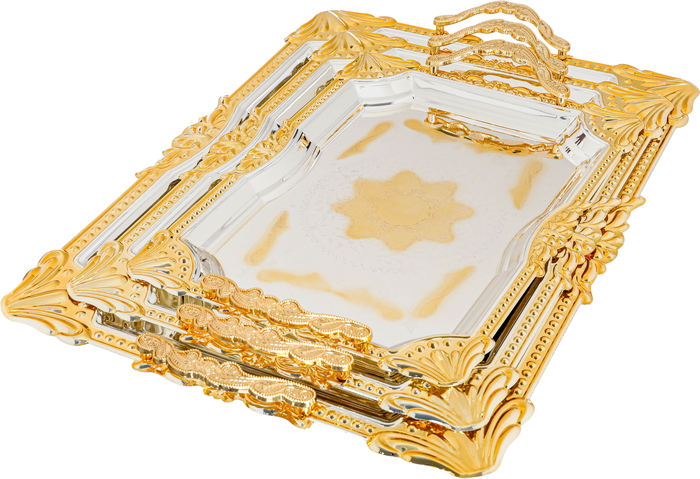 Al Saif Gallery steel topper set, 50x36x2 / 43x31x2 / 36x26x2 cm, with gold edges, 3 pieces - silver product image 1