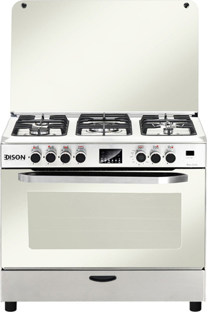 Edison Master Chef Steel standing gas oven, 90 x 60 cm, 5 burners, digital display, self-ignition, full safety - silver product image