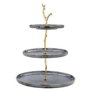 Al Saif Gallery porcelain dessert serving stand, circular, 3 levels - black product image