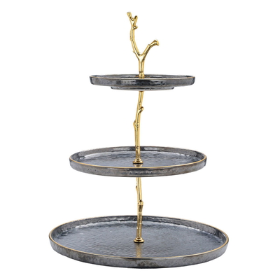 Al Saif Gallery porcelain dessert serving stand, circular, 3 levels - black product image 1