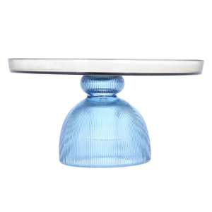 Glass dessert serving stand with Al Saif Gallery base, 31.8 x 31.8 x 17 cm - brown/blue product image