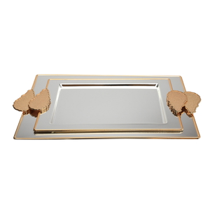 Al Saif Gallery Serving Trays Steel Set, 2 Pieces - Silver gold product image