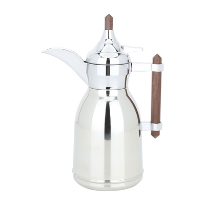 Al Saif Gallery Steel Dallah, 0.6 litres, with wooden handle, with wooden handle - silver product image 1