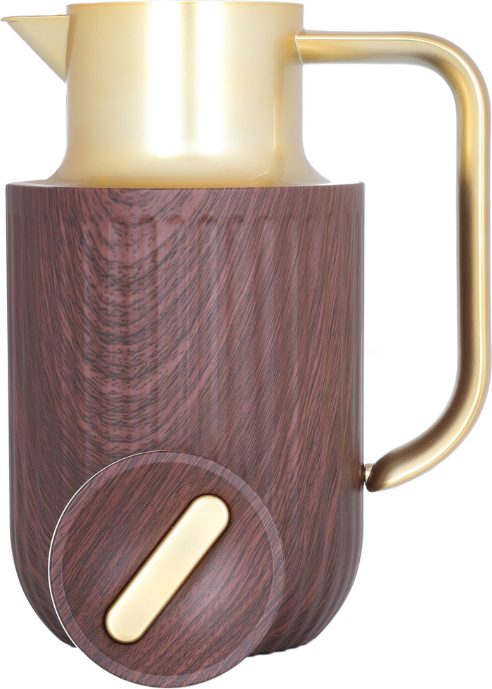 Laura Plastic Everest Alsaif Gallery Thermos, 1 litre, golden handle - dark wooden product image 3