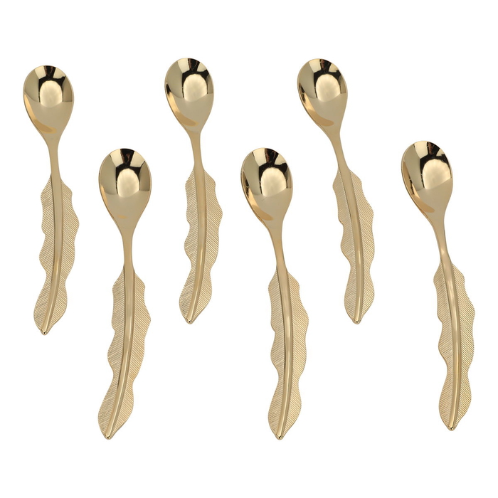 Al Saif Gallery Steel Tea Spoons Set, Leaf Handle, Japanese, 6 Pieces - Gold product image 2