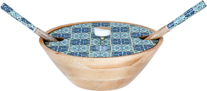 Al Saif Gallery Wooden Serving Bowl Set, 12 x 4.5 cm, Round, Lid, 3 Pieces - Wooden Blue product image