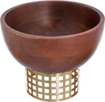 Al Saif Gallery Wooden Serving Bowl with Gold Base, 20 x 20 x 15 cm, Round - Dark Brown product image 2