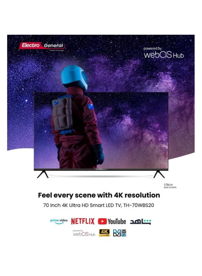 تلفزيون سمارت LED الكترو جنرال، 70 بوصة، 4k UHD ،Web OS، ريموت ماجيك، حامل جداري، TH-70WBS20 - اسود product image 2