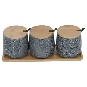 Al Saif Gallery marble box set, 4 pieces with wooden stand - grey product image