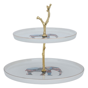 Al Saif Gallery Porcelain Dessert Serving Stand, 2 Levels - White Golden product image