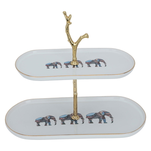 Al Saif Gallery Porcelain Dessert Serving Stand, 2 Levels - White Golden product image