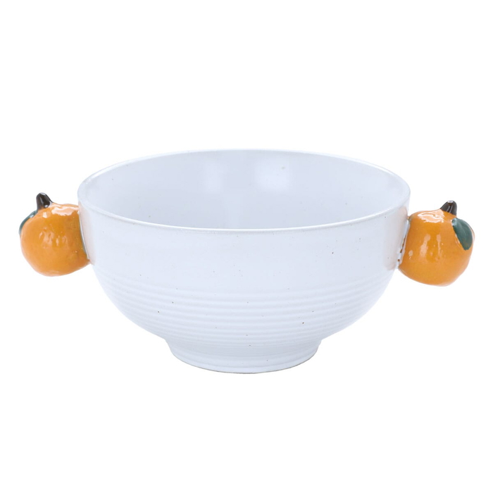 Alsaif Gallery Porcelain Bowl with Orange Handle, 11 x 11 x 6 cm - White product image 1