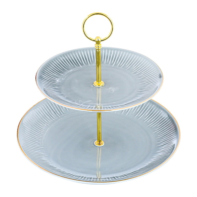 Porcelain dessert serving stand, 2 floors, Al Saif Gallery, gold-gray edges product image 2