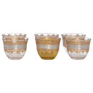 Al Saif Gallery Glass Arabic Coffee Cups Set, 6 Pieces - Golden Silver product image