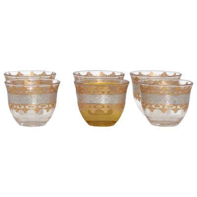 Al Saif Gallery Glass Arabic Coffee Cups Set, 6 Pieces - Golden Silver product image 1
