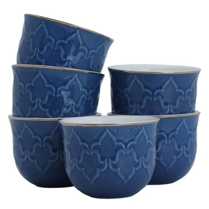 Al Saif Gallery porcelain Arabic coffee cups set, 12 pieces, gold-blue line product image