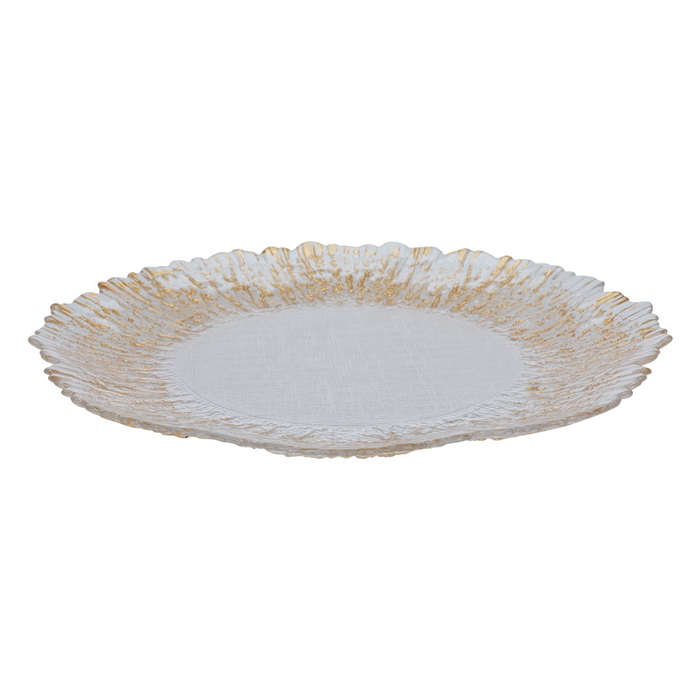 Al Saif Gallery glass sweet dish, 32x32x2.5 cm, circular, gilded engraving - transparent product image 1