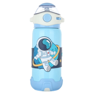 Al Saif Gallery plastic water bottle for children, 500 ml, astronaut shape, straw - blue product image