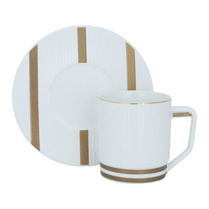 Al Saif Gallery porcelain coffee cup set, golden pattern, with saucer, 12 pieces - white product image