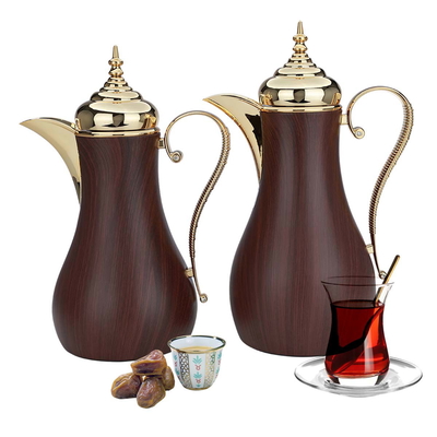 Al Saif Gallery Carmen thermos set, 1/0.7 liter, silicone inner shell, plastic outer shell, 2 pieces - golden brown product image 3