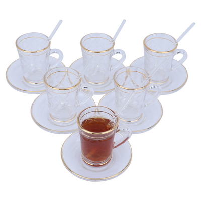 Al Saif Gallery glass tea and coffee serving set, gold, 26 pieces - transparent product image 2