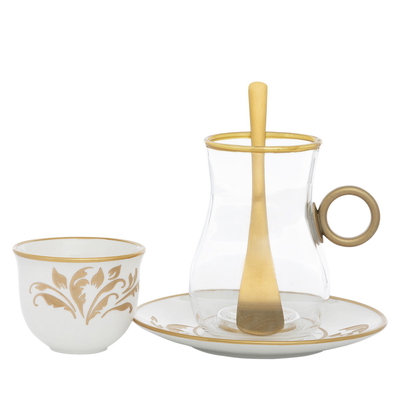 Al Saif Gallery teacups and cups set, 24 pieces, gold-white pattern product image 2