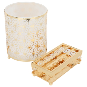 Al Saif Gallery Steel Trash Can and Tissue Box Set, 2 Pieces - Gold product image