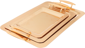 Al Saif Gallery steel tray set, 3 pieces, rectangular, engraved - gold product image