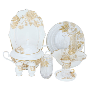 Al Saif Gallery Porcelain Dining Set, 61 Pieces - Golden White product image