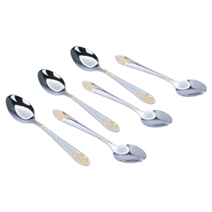 Al Saif Gallery steel tea spoon set, 6 pieces - silver with gold engraving product image