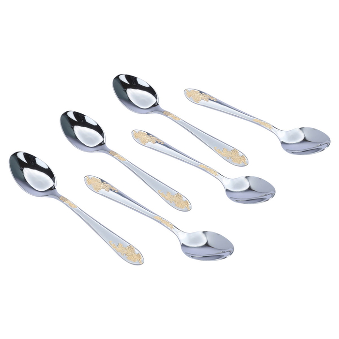 Al Saif Gallery steel tea spoon set, 6 pieces - silver with gold engraving product image 1