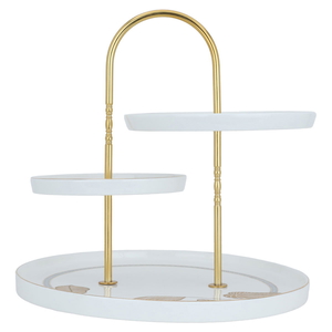 Al Saif Gallery Porcelain Cake Stand, 3 Levels - Golden White product image