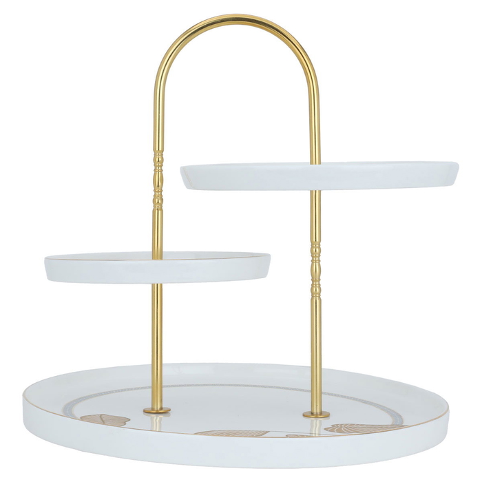 Al Saif Gallery Porcelain Cake Stand, 3 Levels - Golden White product image 1