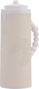 AL Saif Gallery Royal 7T Glass Thermos, 1 Liter, Leather Covered Plastic Outer Body, Horse Pattern - White product image 1