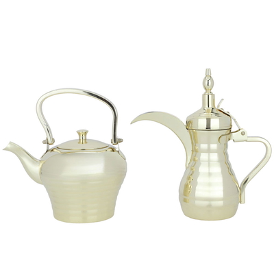 Set of Tawaiq Dallah and Steel kettle from Al Saif Gallery, 1.6 litres, 2 pieces - Gold product image 1