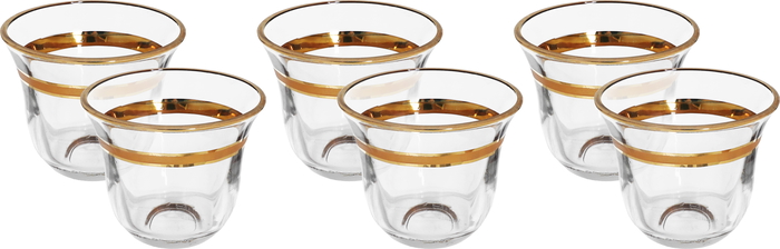 Al Saif Gallery Glass Coffee Cup Set, 6 Pieces, 90 Ml, Golden Pattern - Transparent product image 1