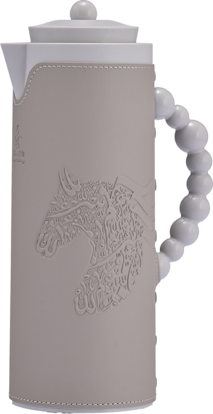 AL Saif Gallery Royal 7T Glass Thermos, 1 Liter, Leather Covered Plastic Outer Body, Horse Pattern - Light Grey product image