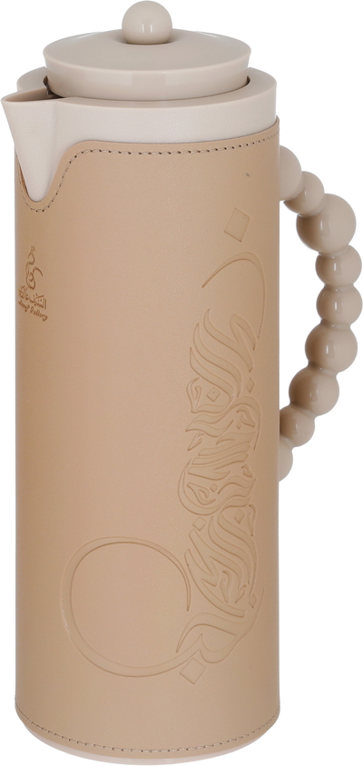Al Saif Gallery Royal 7 glass thermos, 1 liter, plastic outer shell with leather cover - light brown product image 3