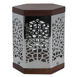 Al Saif Gallery steel candlestick with wooden cover, 9 x 9 x 12 cm, engraved - silver product image 1