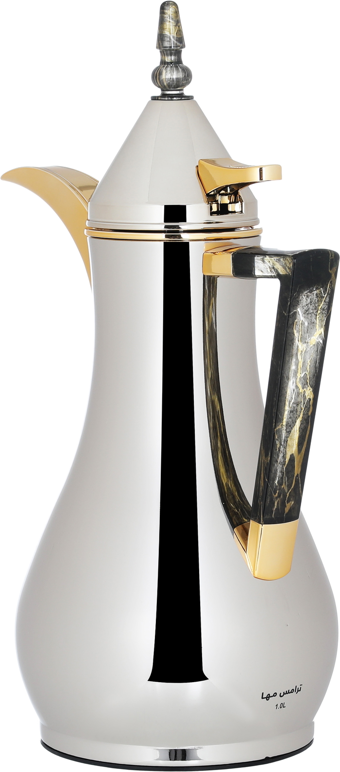 Maha plastic Al Saif Gallery thermos, 1+1 litre, black marble handle, golden mouth, 2 pieces - silver product image 6