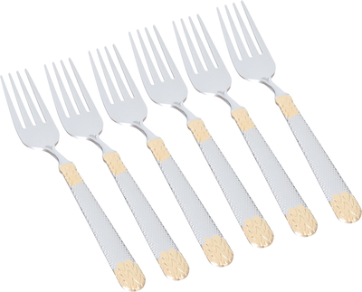 طقم شوك حلا استيل السيف غاليري، 6 قطع، نقش ذهبي - فضي product image 1