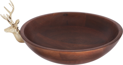 Saif Gallery Wooden Serving Platter, 30x30x10 cm, Golden Deer Head - Dark Brown product image 1