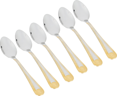 طقم ملعقة شاي استيل السيف غاليري، 6 قطع، نقش ذهبي - فضي product image 1